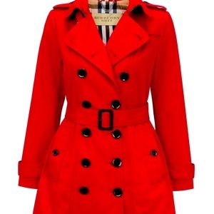 WOMENS BURBERRY DOUBLE BREASTED TRENCH RED M / US 6 $998. *minor flaw*